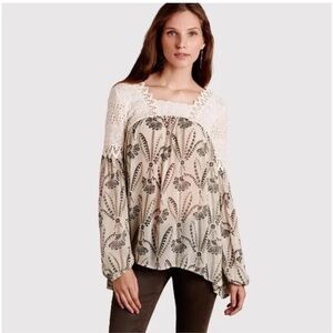 Anthropologie Floreat Cantata Peasant Long Sleeve Floral Lace Eyelet Boho Blouse